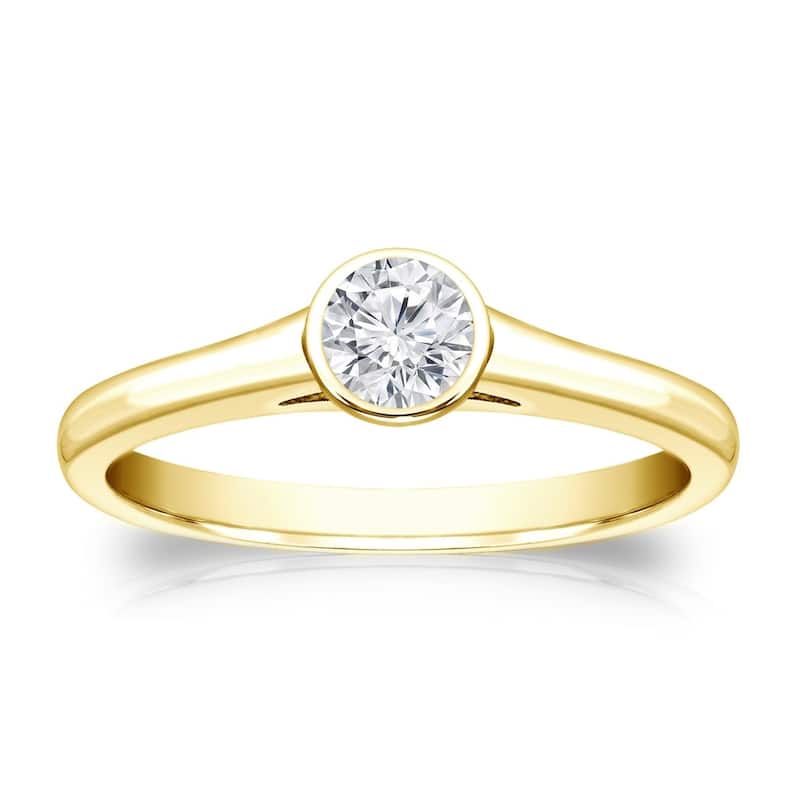 Auriya 14k Gold 1/4 carat TW Bezel-set Solitaire Diamond Engagement Ring - 4 - Yellow