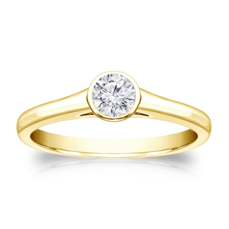 Auriya 14k Gold 1/4 carat TW Bezel-set Solitaire Diamond Engagement Ring