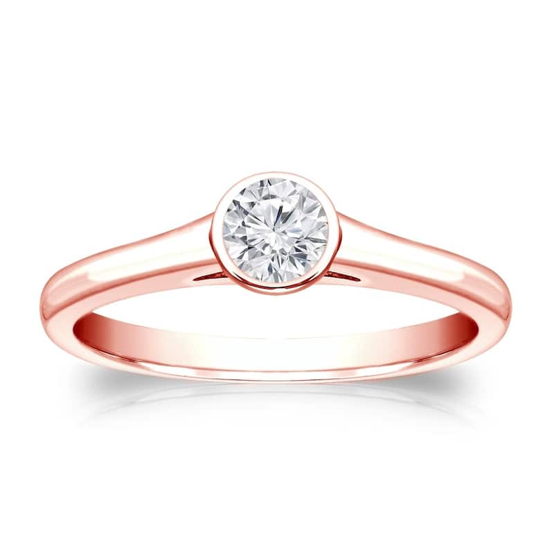 Auriya 14k Gold 1/4 carat TW Bezel-set Solitaire Diamond Engagement Ring - 4 - Rose