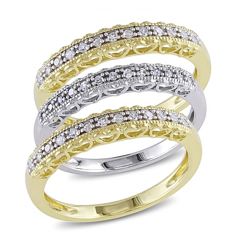Miadora 10k Two-tone Gold 1/4ct TDW Diamond 3-Piece Anniversary Rings Set - White