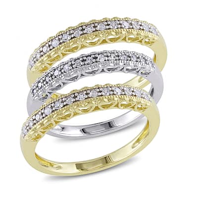 Miadora 10k Two-tone Gold 1/4ct TDW Diamond 3-Piece Anniversary Rings Set - White