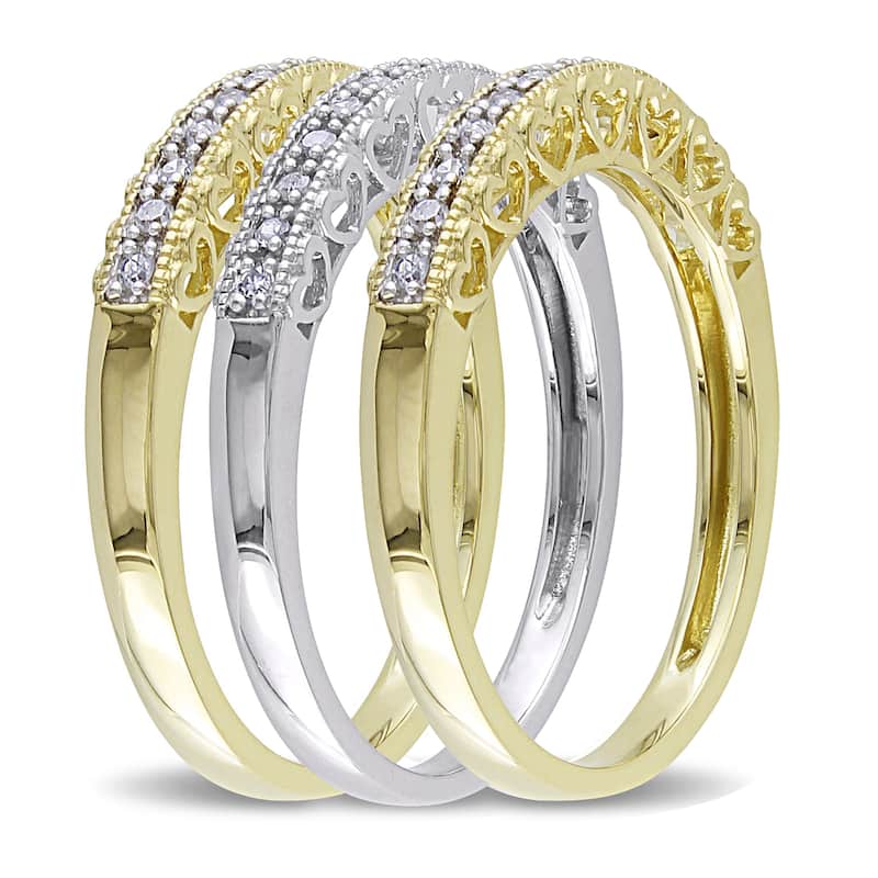 Miadora 10k Two-tone Gold 1/4ct TDW Diamond 3-Piece Anniversary Rings Set - White
