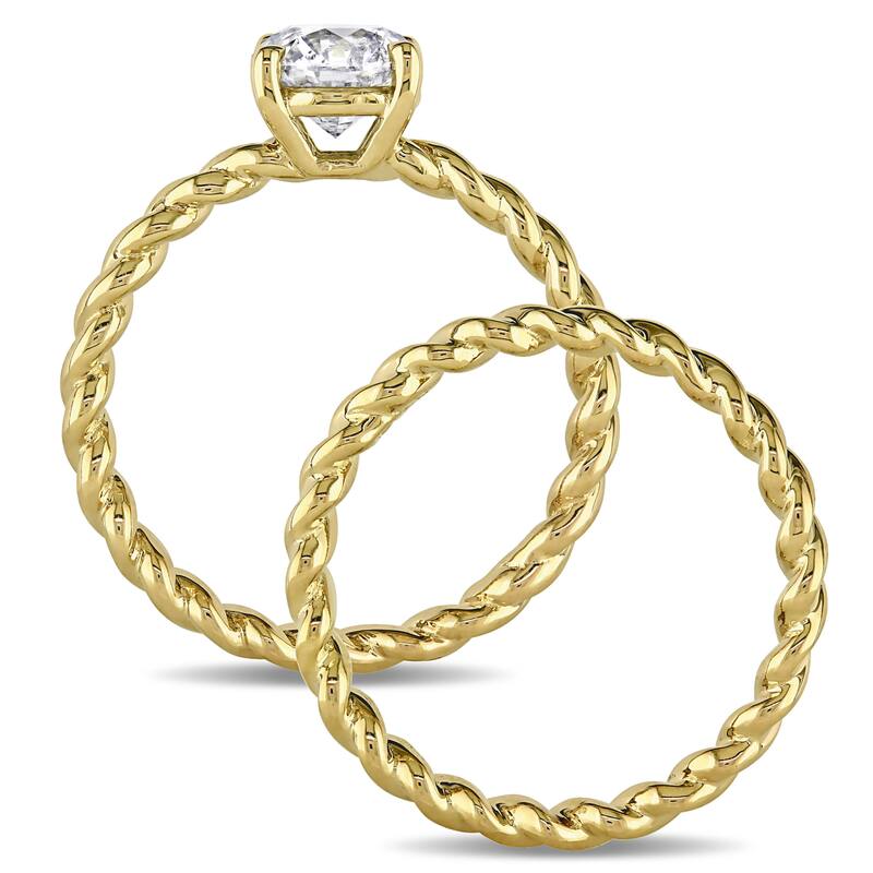 Miadora Signature Collection 14k Yellow Gold 1ct TDW Diamond Solitaire Bridal Ring Set (J-K, I2-I3) - White