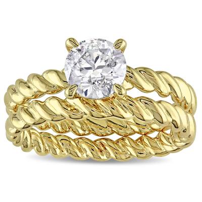 Miadora Signature Collection 14k Yellow Gold 1ct TDW Diamond Solitaire Bridal Ring Set (J-K, I2-I3) - White