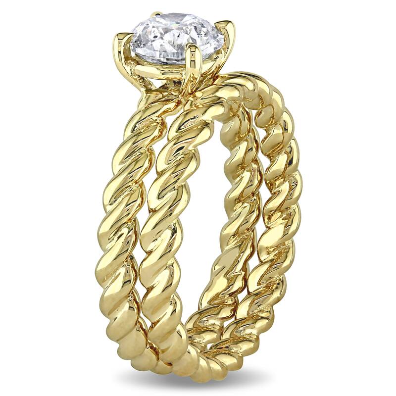 Miadora Signature Collection 14k Yellow Gold 1ct TDW Diamond Solitaire Bridal Ring Set (J-K, I2-I3) - White