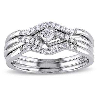 Miadora 1/4ct TDW Princess and Round-Cut Diamond Crossover 3-Piece Bridal Set in 10k White Gold