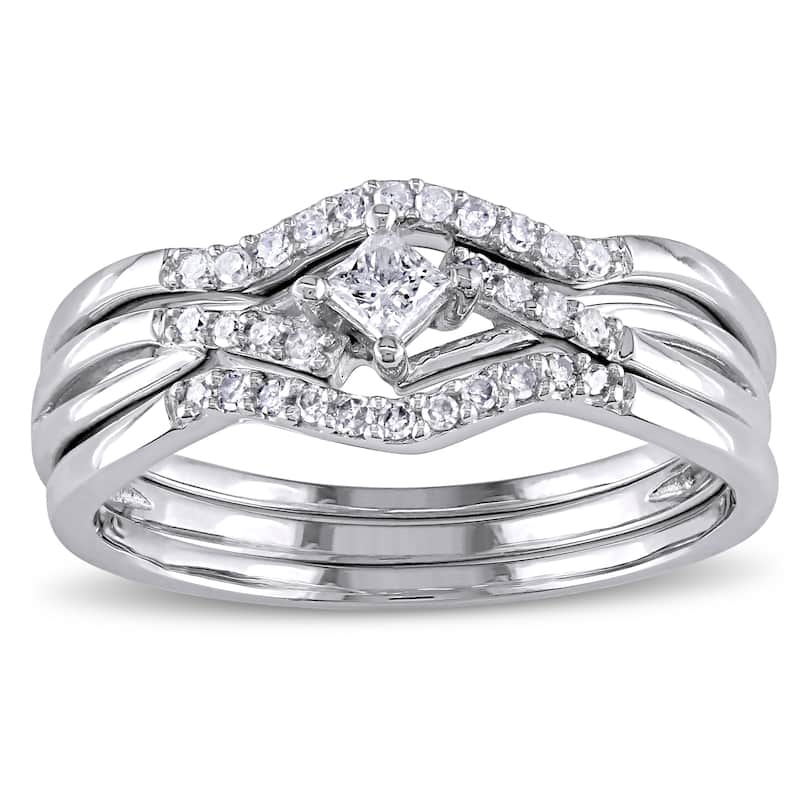 Miadora 1/4ct TDW Princess and Round-Cut Diamond Crossover 3-Piece Bridal Set in 10k White Gold - 4