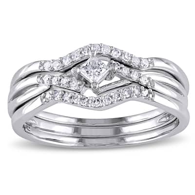 Miadora 1/4ct TDW Princess and Round-Cut Diamond Crossover 3-Piece Bridal Set in 10k White Gold