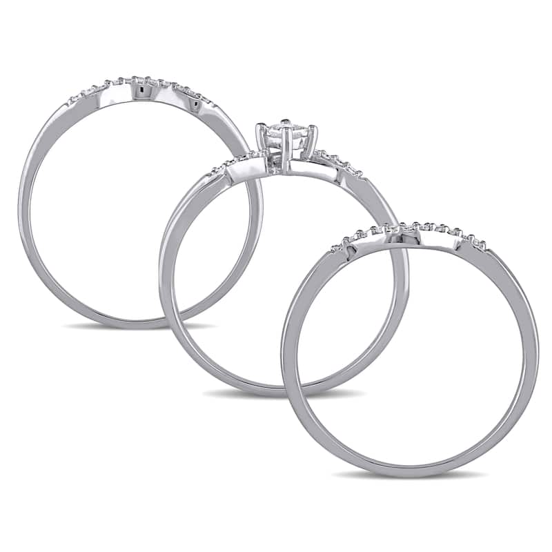 Miadora 1/4ct TDW Princess and Round-Cut Diamond Crossover 3-Piece Bridal Set in 10k White Gold