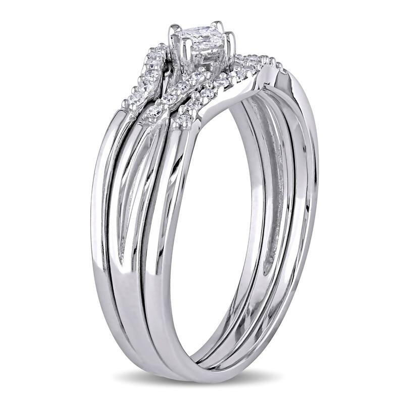 Miadora 1/4ct TDW Princess and Round-Cut Diamond Crossover 3-Piece Bridal Set in 10k White Gold