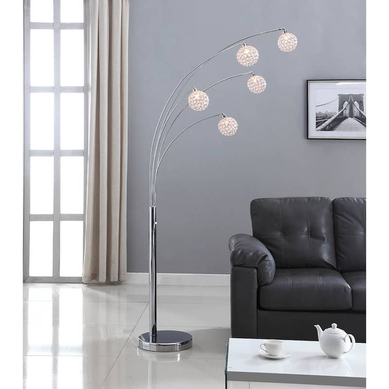 Artiva USA 'Manhattan' 84-inch Modern Chrome 5-arch Crystal Ball Floor Lamp with Dimmer
