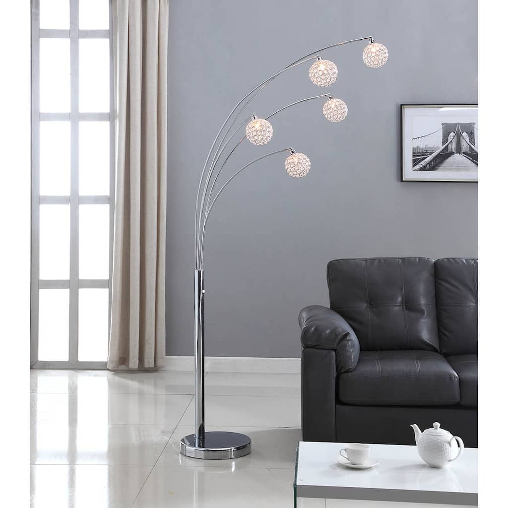 Artiva USA 'Manhattan' 84-inch Modern Chrome 5-arch Crystal Ball Floor Lamp with Dimmer