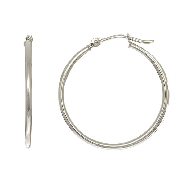 Shop 14k White Gold Polish Finished 25mm Hoop Earrings With Hinge With ...