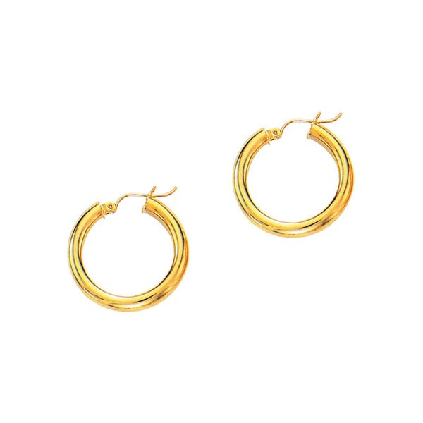14k Yellow Gold Polish Finished 20mm Hoop Earrings With Hinge 14k Yellow Gold Polish Finished 20mm Hoop Earrings With Hinge Notched Closure