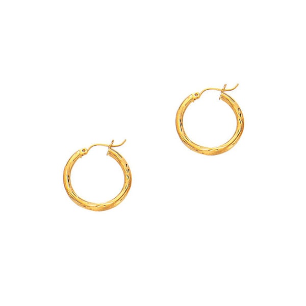 14k Yellow Gold Polish Finished 20mm Diamond Cut Hoop Earrings With 14k Yellow Gold Polish Finished 20mm Diamond Cut Hoop Earrings With Hinge Notched Closure