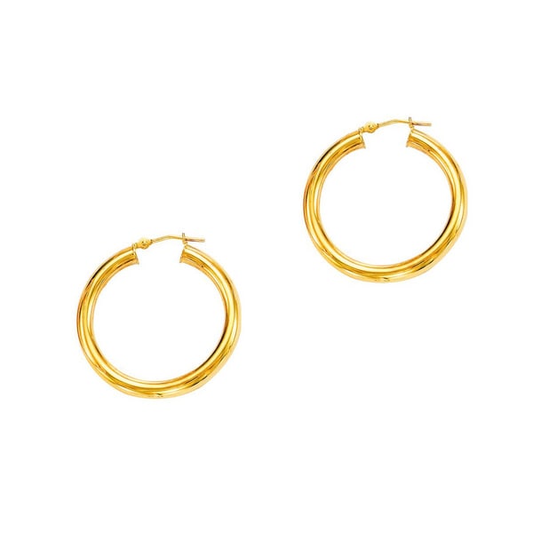 14k Yellow Gold Polish Finished 20mm Hoop Earrings With Hinge 14k Yellow Gold Polish Finished 20mm Hoop Earrings With Hinge Notched Closure