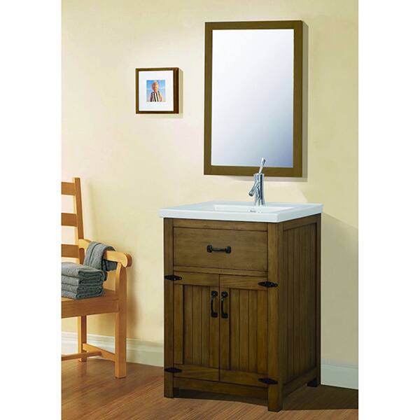 Legion Furniture 24-inch Weathered Light Brown Single Sink Bathroom Vanity with Mirror