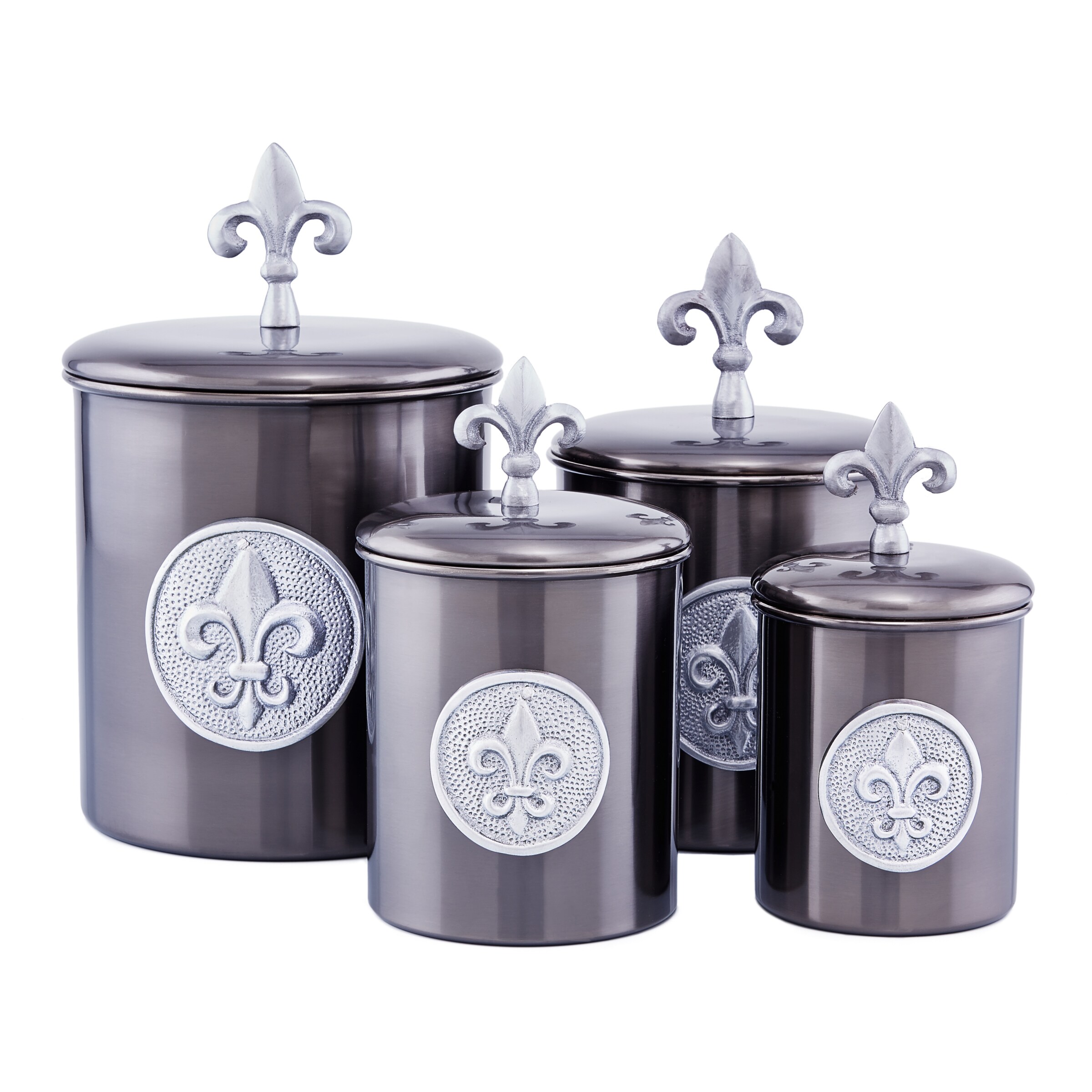 4 Piece Antique Pewter Fleur De Lis Canisters With Fresh Seal Antique Pewter Fleur De Lis Canisters