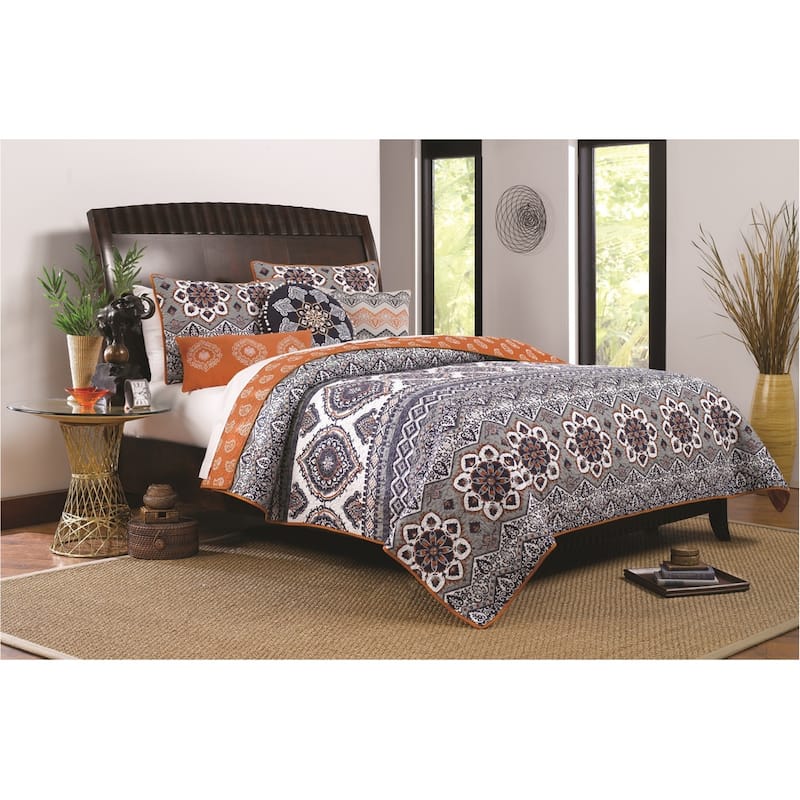 Greenland Home Fashions Medina 100% Cotton Reversible Paisley Quilt Set - King