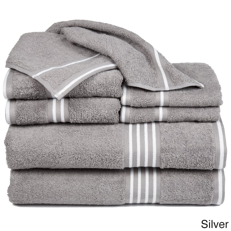 8-Piece Towel Set - Cotton Bathroom Accessories by Windsor Home - Silver