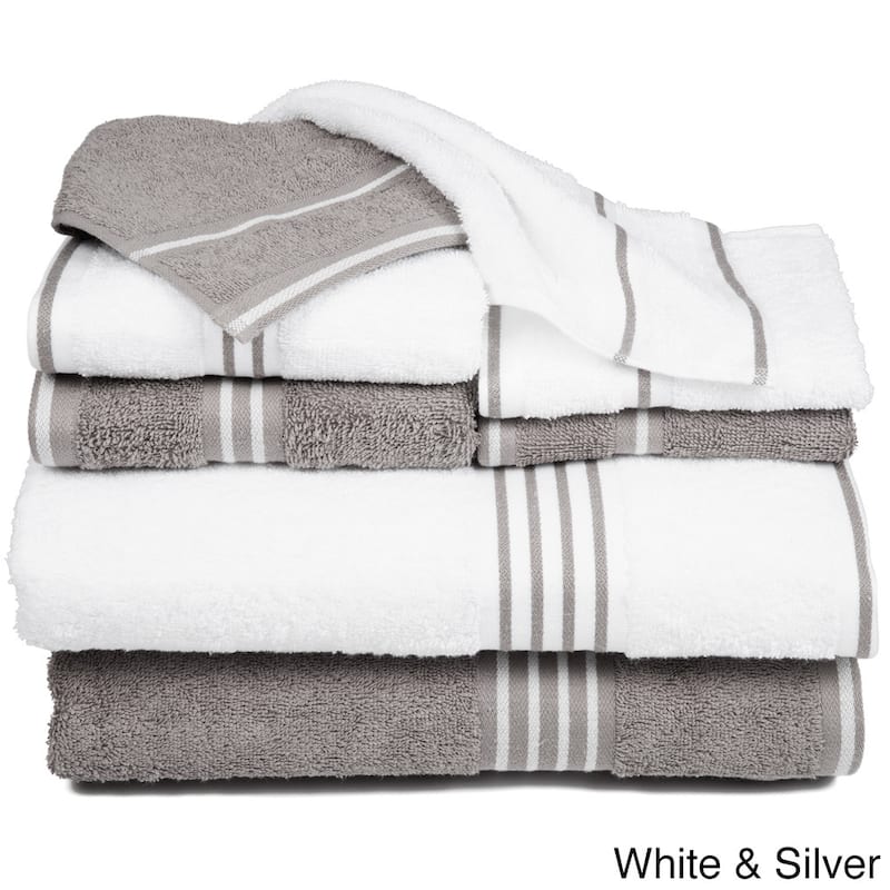 8-Piece Towel Set - Cotton Bathroom Accessories by Windsor Home - White/Silver