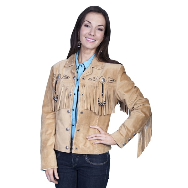 Scully Leather Womens Rust Boar Suede Fringe and Beaded Jacket
