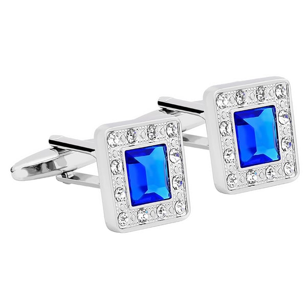 Zodaca Mens Silver Square Jewels with Blue Diamond Cufflinks