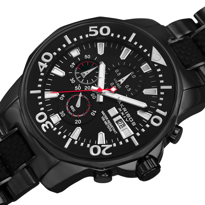 Akribos XXIV Men's Bold Chronograph Two-Tone Stainless Steel Black Bracelet Watch