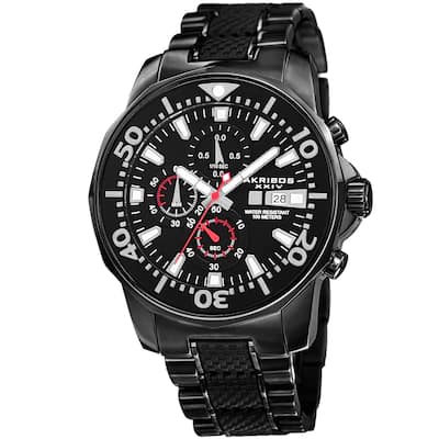 Akribos XXIV Men's Bold Chronograph Two-Tone Stainless Steel Black Bracelet Watch