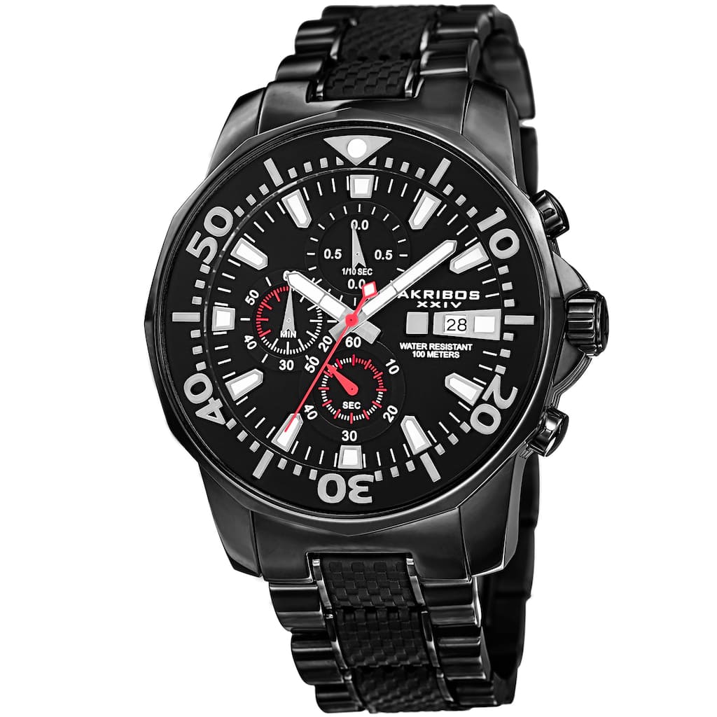 Akribos XXIV Men's Bold Chronograph Two-Tone Stainless Steel Black Bracelet Watch