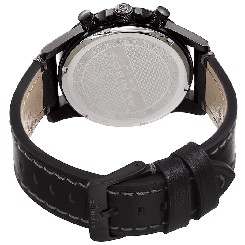 Akribos XXIV Men's Quartz Dual-time Multifunctional Leather Black Strap Watch