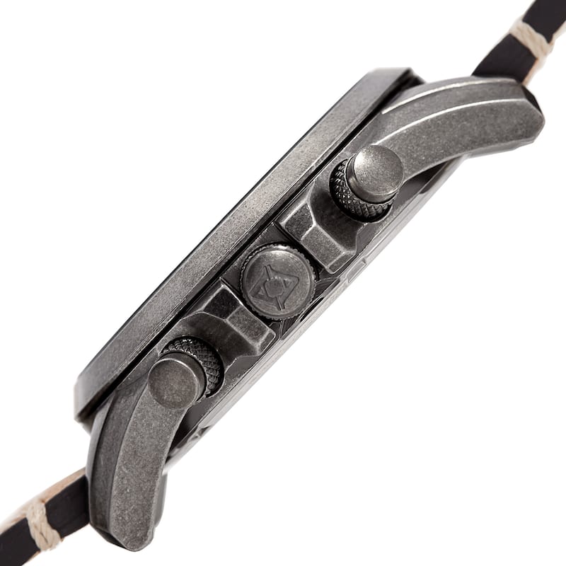 Akribos XXIV Men's Quartz Dual-time Multifunctional Leather Silver-Tone Strap Watch - brown