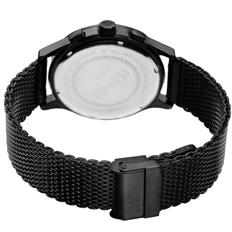 August Steiner Men's Swiss Quartz Dual-Time Multifunction Stainless Steel Mesh Black Bracelet Watch