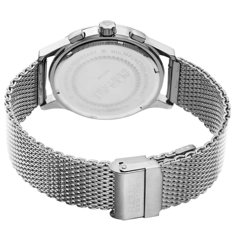 August Steiner Men's Swiss Quartz Dual-Time Multifunction Stainless Steel Mesh Silver-Tone Bracelet Watch - silver