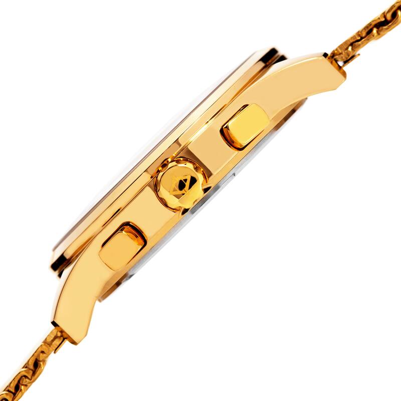 August Steiner Men's Swiss Quartz Dual-Time Multifunction Stainless Steel Mesh Gold-Tone Bracelet Watch