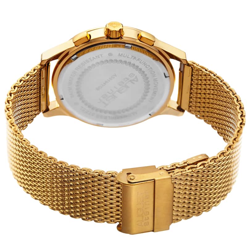 August Steiner Men's Swiss Quartz Dual-Time Multifunction Stainless Steel Mesh Gold-Tone Bracelet Watch