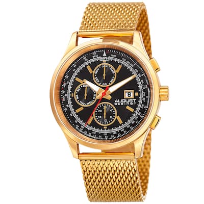 August Steiner Men's Swiss Quartz Dual-Time Multifunction Stainless Steel Mesh Gold-Tone Bracelet Watch