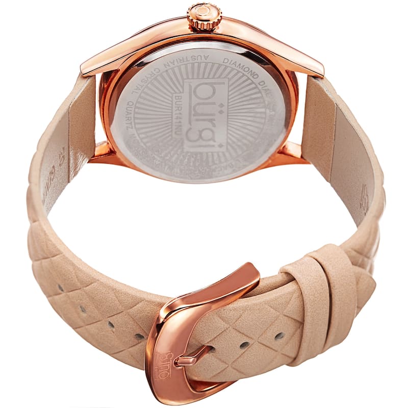 Burgi Women's Quartz Diamond Swarovski Crystal Leather Strap Watch - White