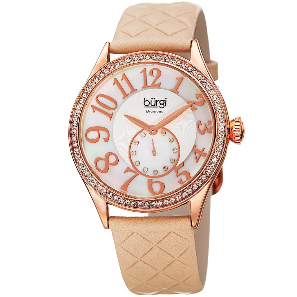 Burgi Women's Quartz Diamond Swarovski Crystal Leather Strap Watch - White