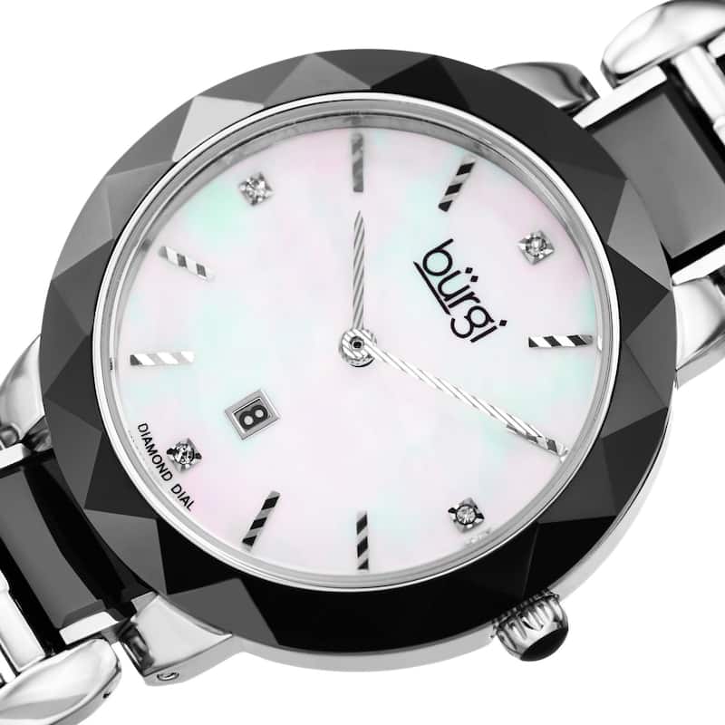 Burgi Women's Quartz Diamond Stainless Steel Black Bracelet Watch