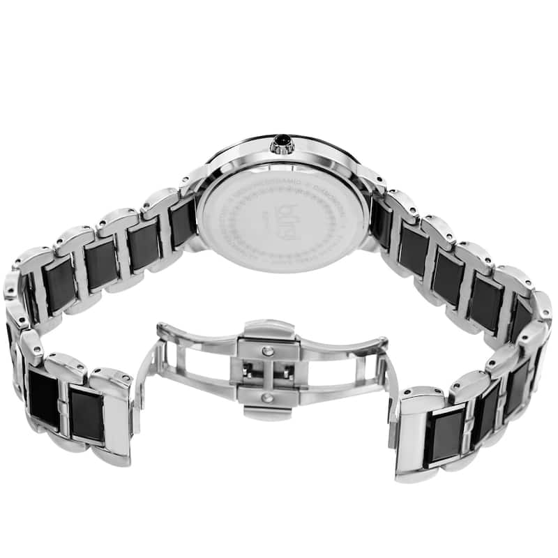 Burgi Women's Quartz Diamond Stainless Steel Black Bracelet Watch