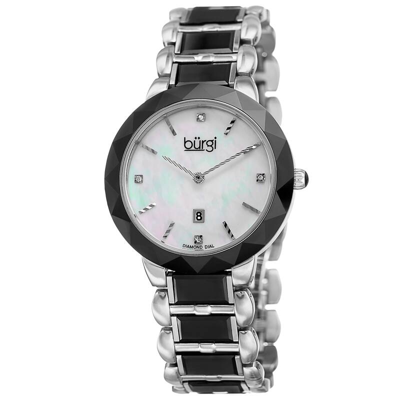 Burgi Women's Quartz Diamond Stainless Steel Black Bracelet Watch
