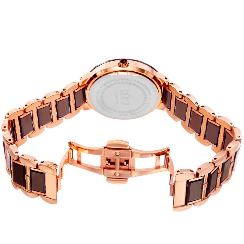 Burgi Women's Quartz Diamond Stainless Steel Brown Bracelet Watch
