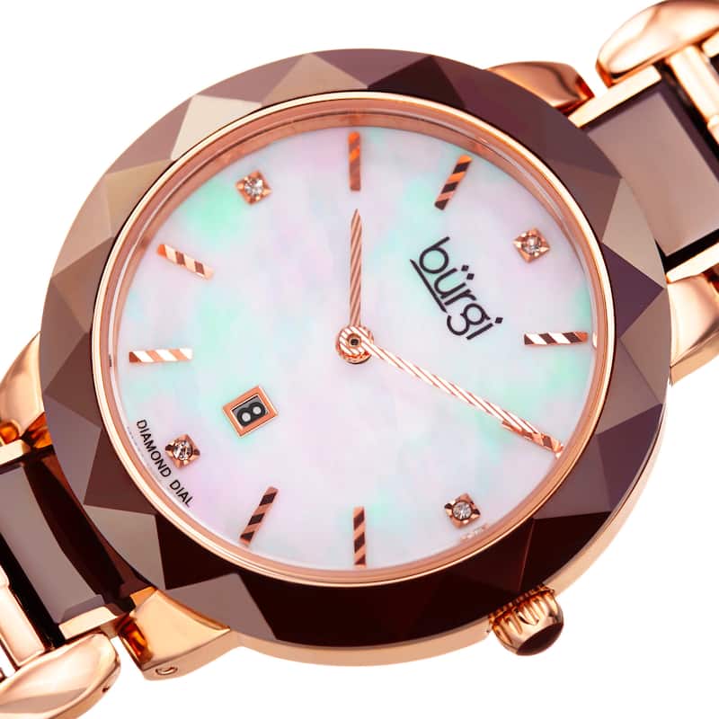 Burgi Women's Quartz Diamond Stainless Steel Brown Bracelet Watch