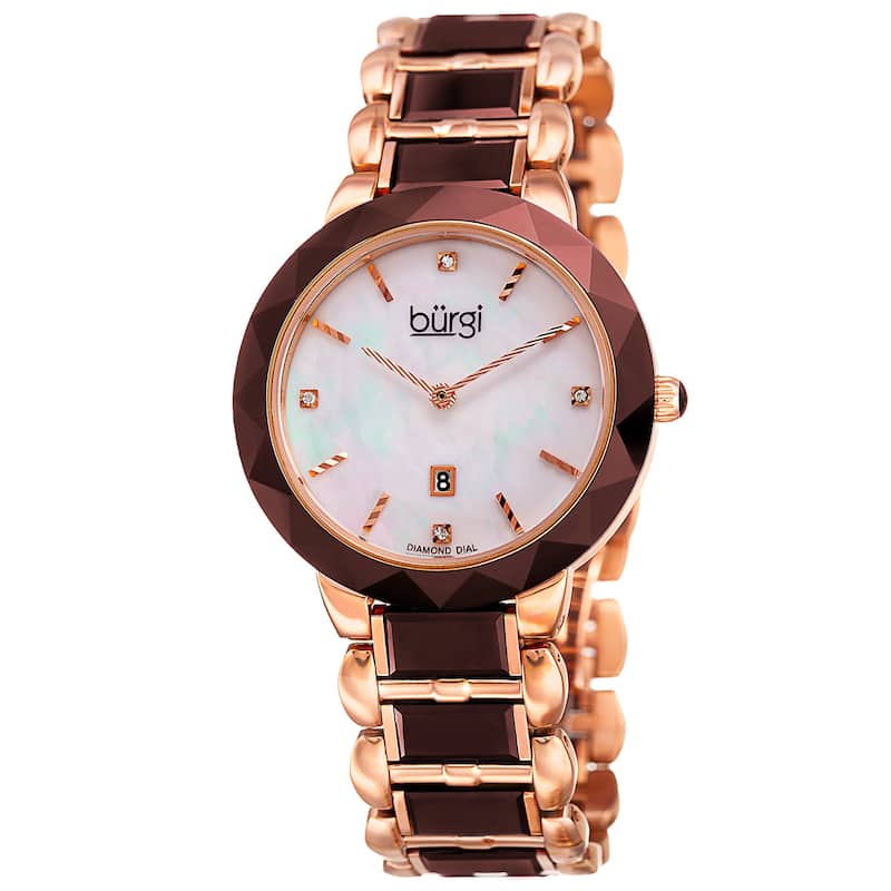 Burgi Women's Quartz Diamond Stainless Steel Brown Bracelet Watch