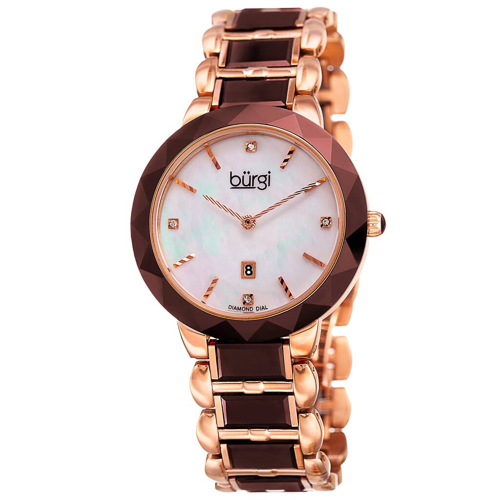 Burgi Women's Quartz Diamond Stainless Steel Brown Bracelet Watch