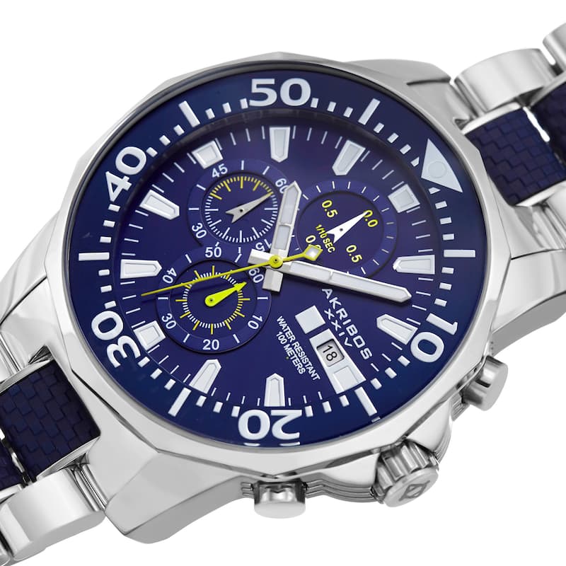Akribos XXIV Men's Bold Chronograph Two-Tone Stainless Steel Blue Bracelet Watch