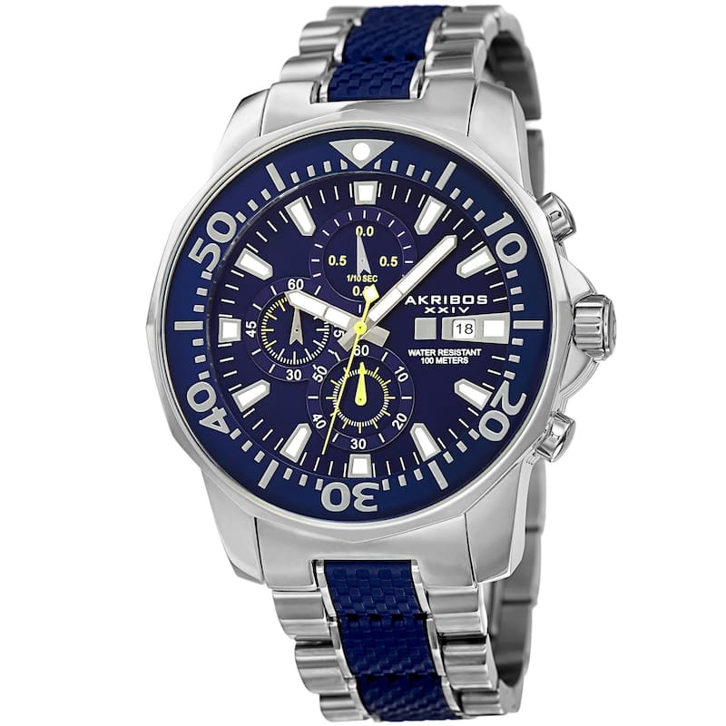 Akribos XXIV Men's Bold Chronograph Two-Tone Stainless Steel Blue Bracelet Watch
