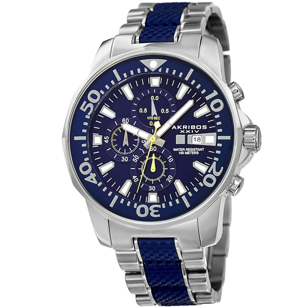 Akribos XXIV Men's Bold Chronograph Two-Tone Stainless Steel Blue Bracelet Watch