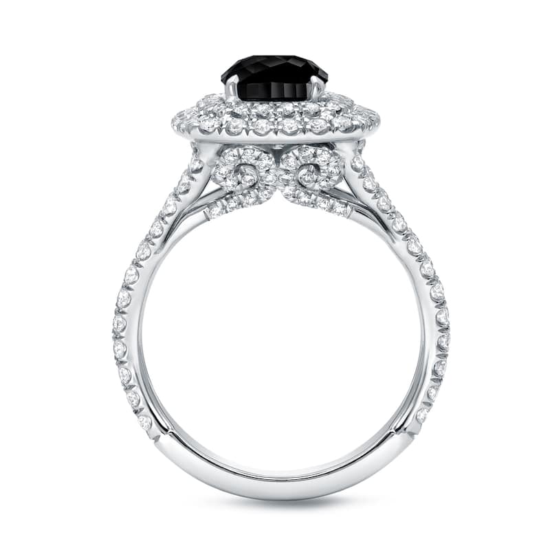 Auriya 18k Gold 2 1/2ctw Cushion-cut Double Halo Black Diamond Engagement Ring